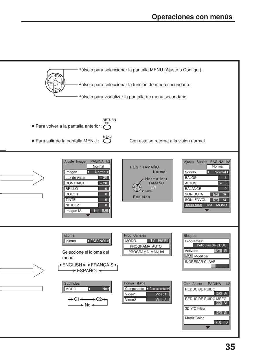 21 operaciones con menús, Operaciones con menús | Panasonic TC 23LX50 User Manual | Page 35 / 40