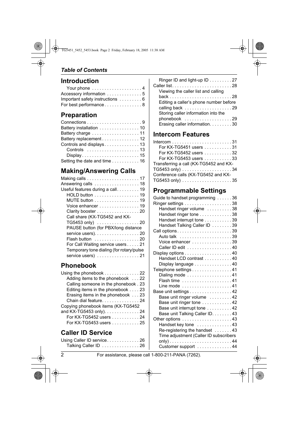 Panasonic KX-TG5453 User Manual | Page 2 / 76