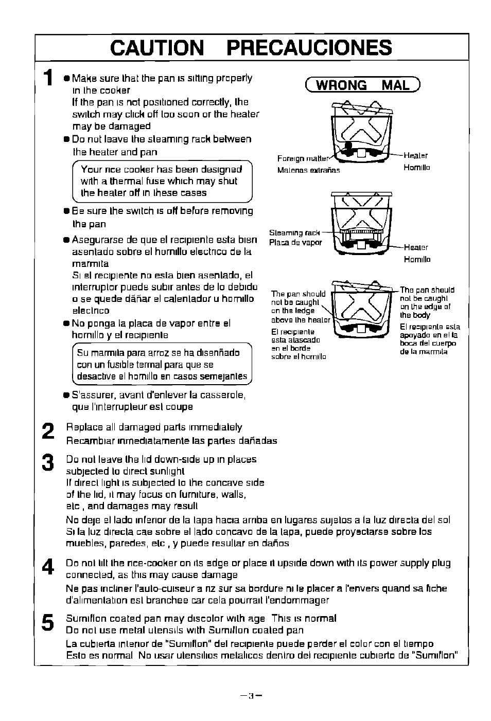 Wrong mal ), Caution precauciones | Panasonic SR-W18FSP User Manual | Page 4 / 16