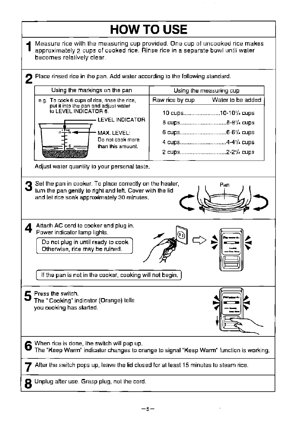 How то use | Panasonic SR-W18FSP User Manual | Page 6 / 16