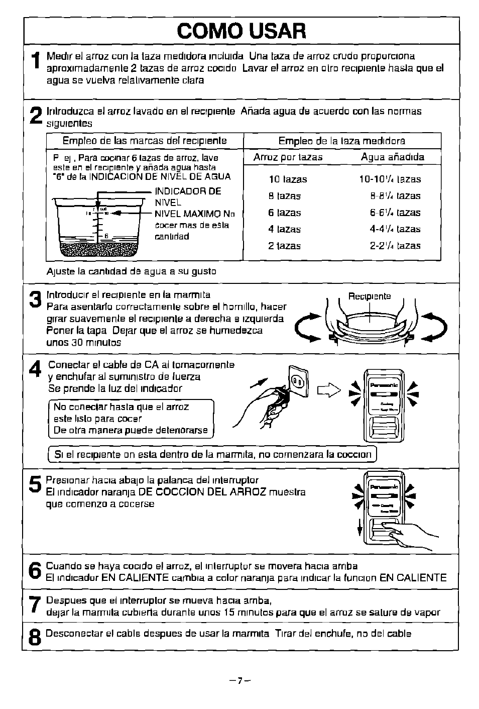 Como usar | Panasonic SR-W18FSP User Manual | Page 8 / 16