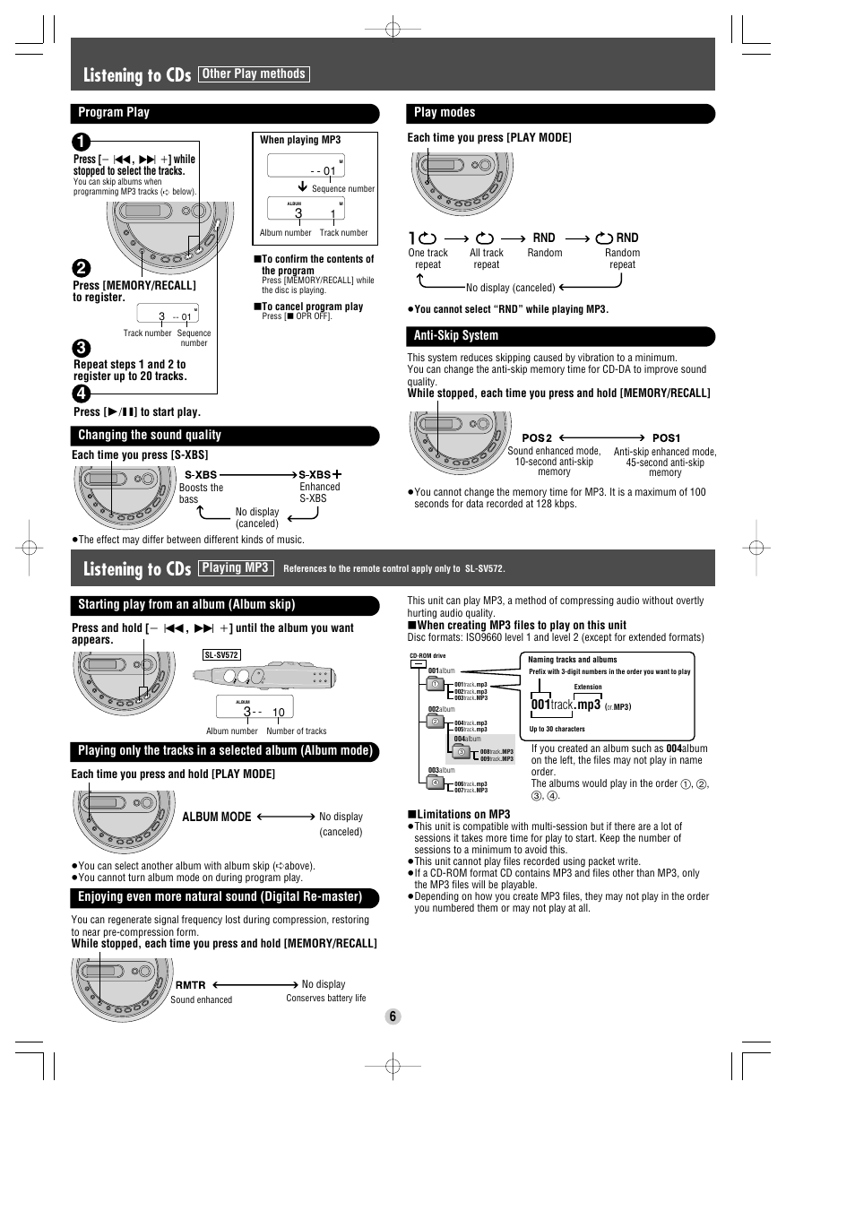 Listening to cds | Panasonic SL-SV572 User Manual | Page 6 / 8