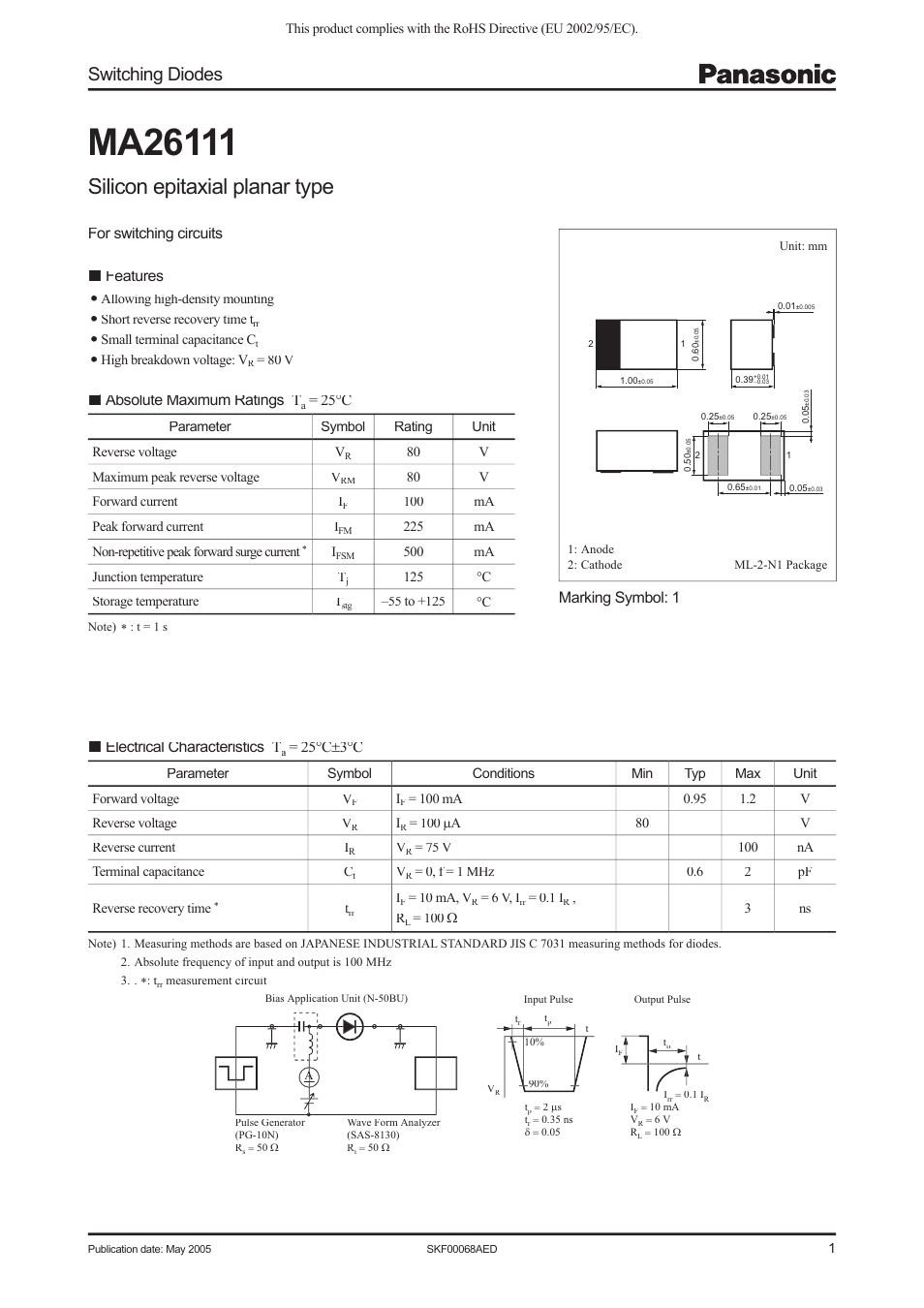 Panasonic MA26111 User Manual | 2 pages