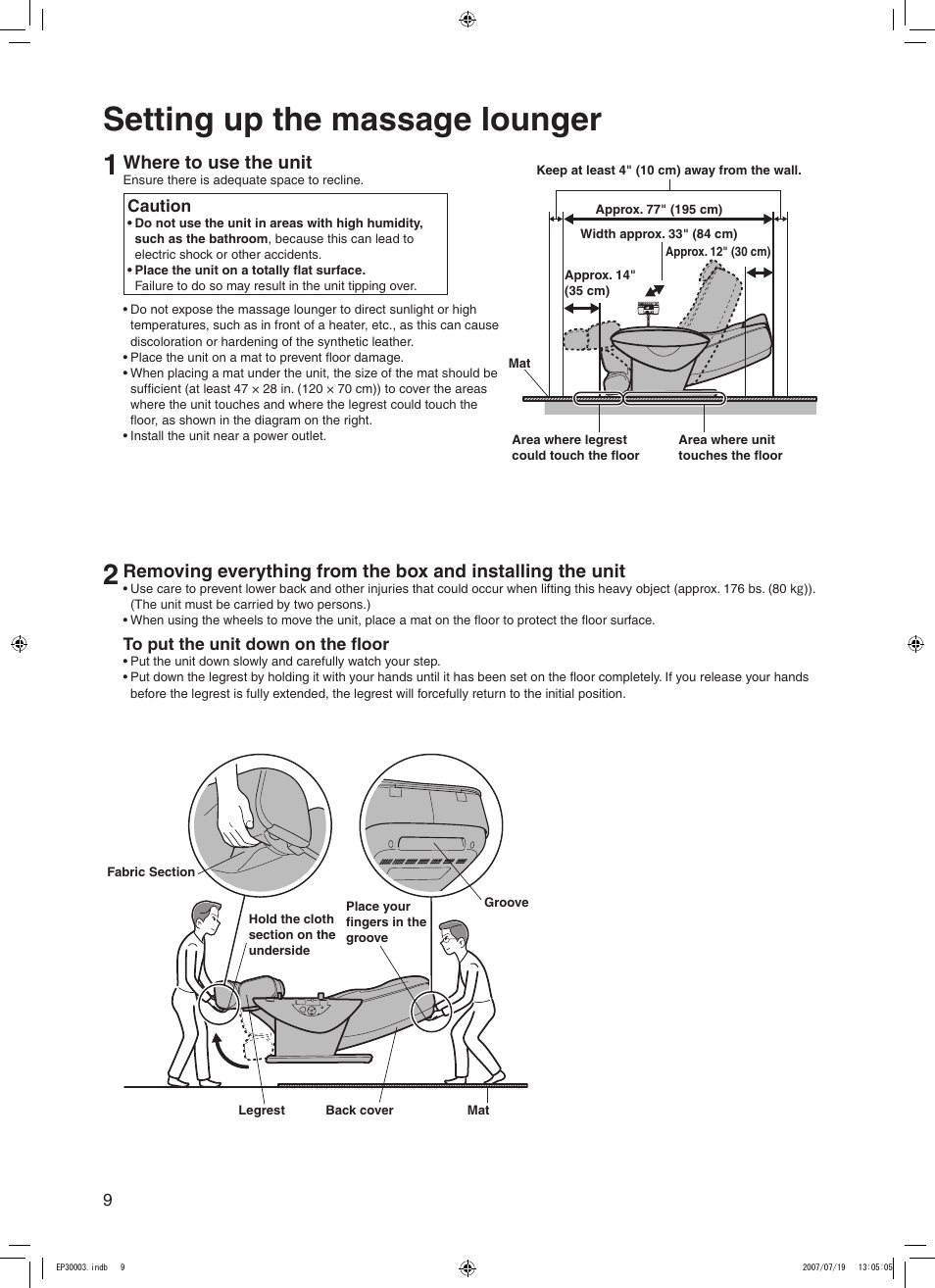 Setting up the massage lounger | Panasonic 30003 User Manual | Page 10 / 46