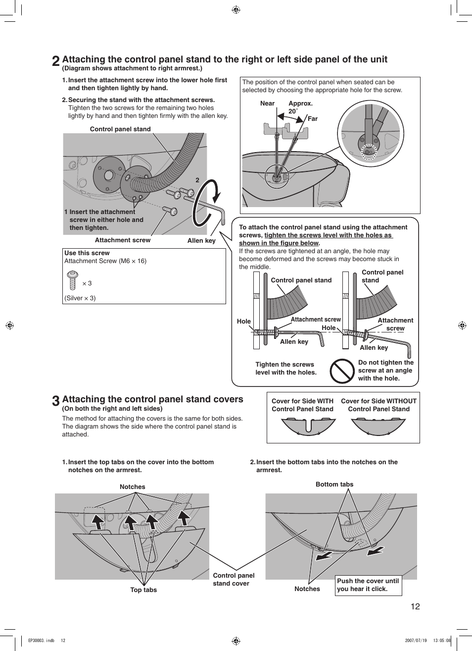 Attaching the control panel stand covers | Panasonic 30003 User Manual | Page 13 / 46