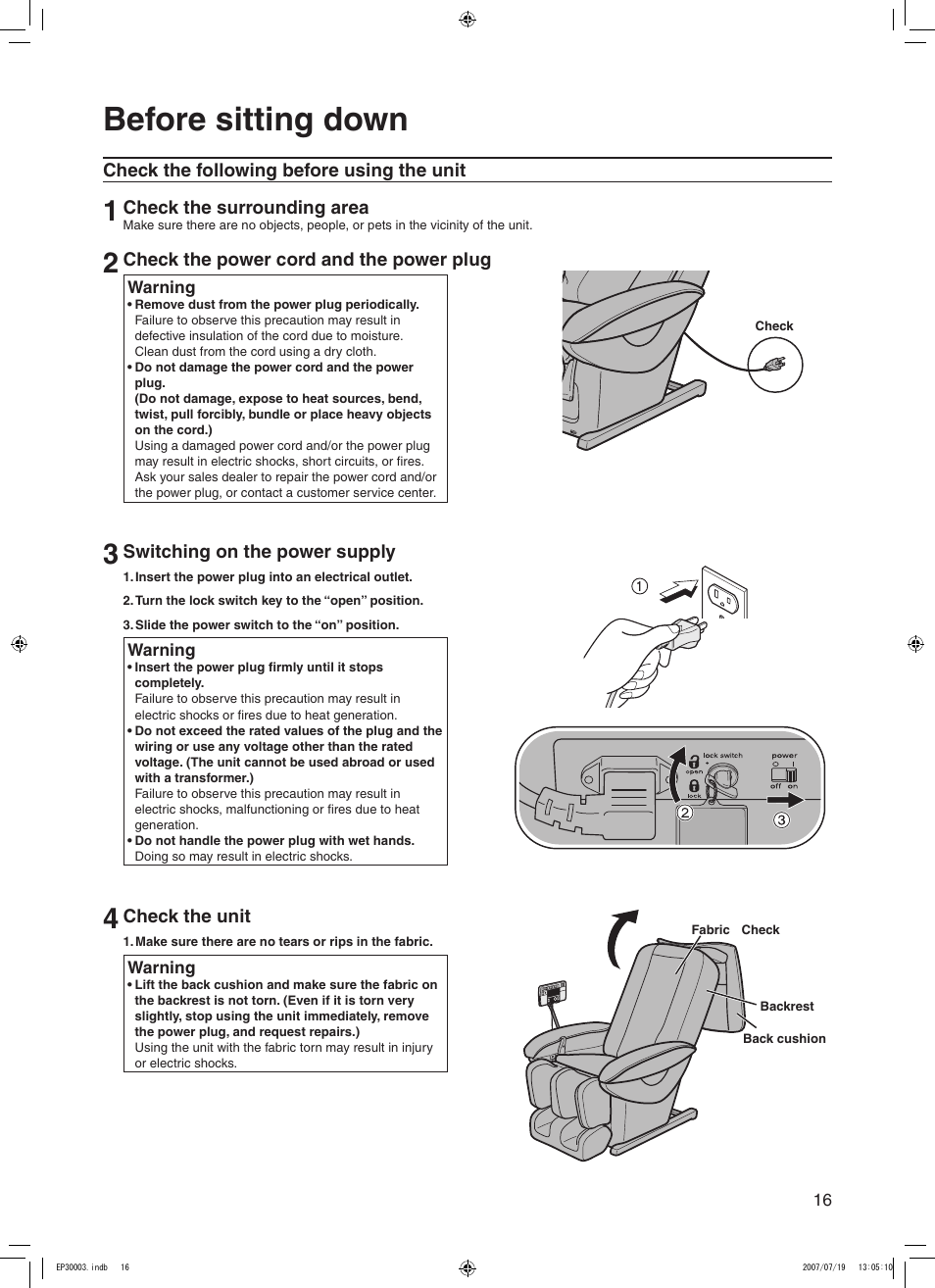 Before sitting down | Panasonic 30003 User Manual | Page 17 / 46