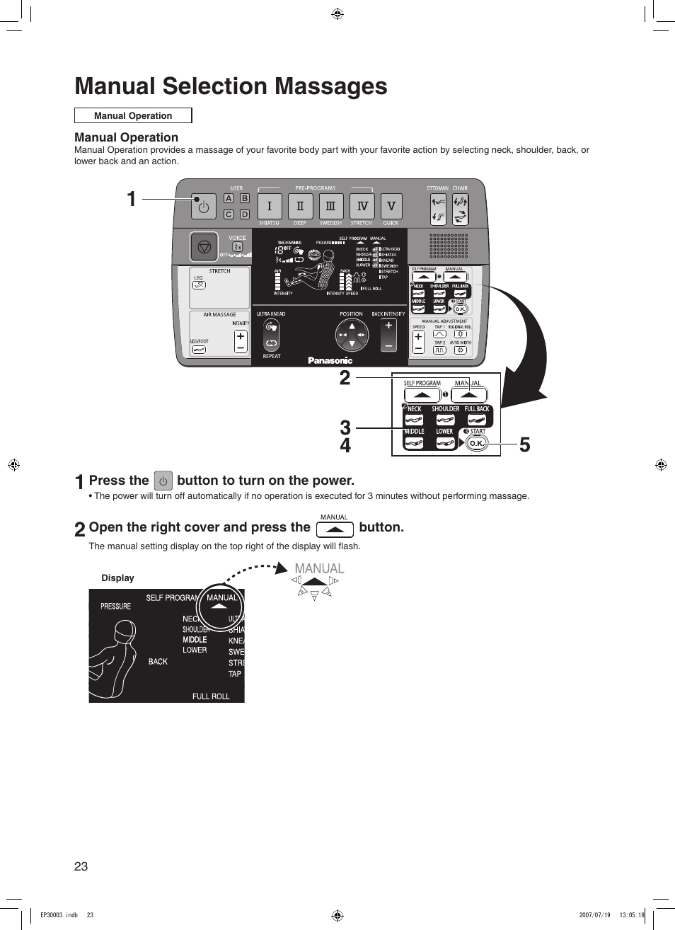 Manual selection massages | Panasonic 30003 User Manual | Page 24 / 46