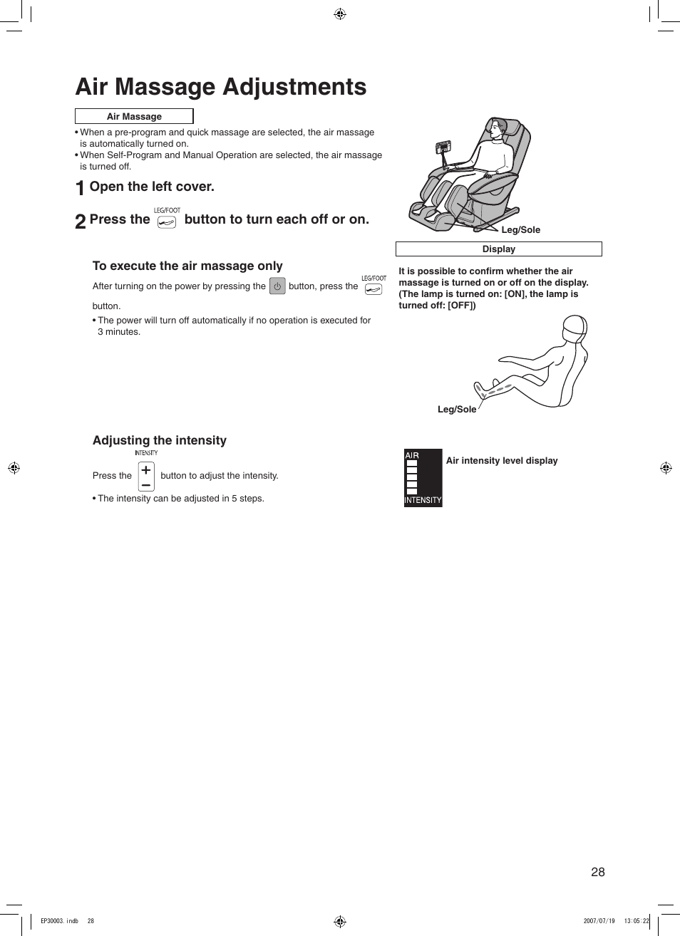 Air massage adjustments | Panasonic 30003 User Manual | Page 29 / 46