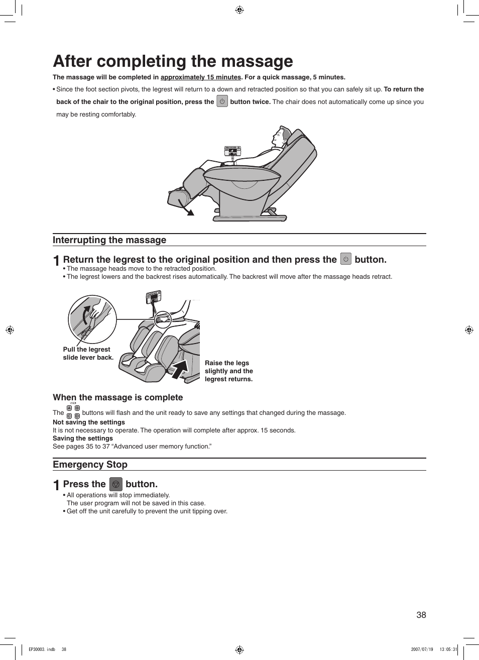 After completing the massage | Panasonic 30003 User Manual | Page 39 / 46