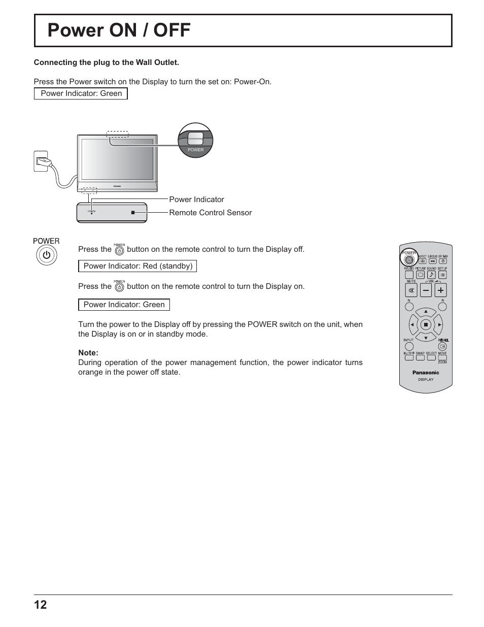 Power on / off | Panasonic TH-32LR11UH User Manual | Page 12 / 44