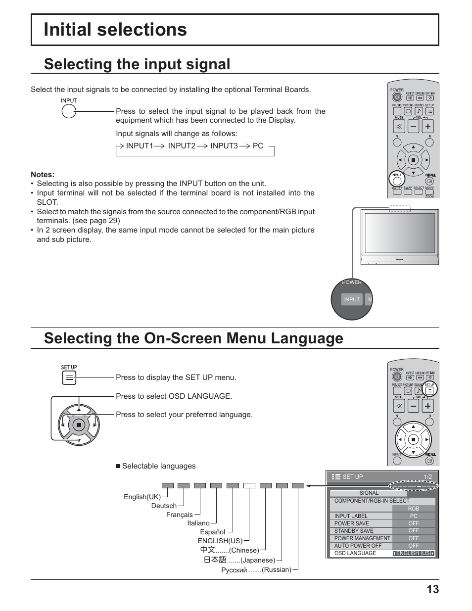 Initial selections | Panasonic TH-32LR11UH User Manual | Page 13 / 44