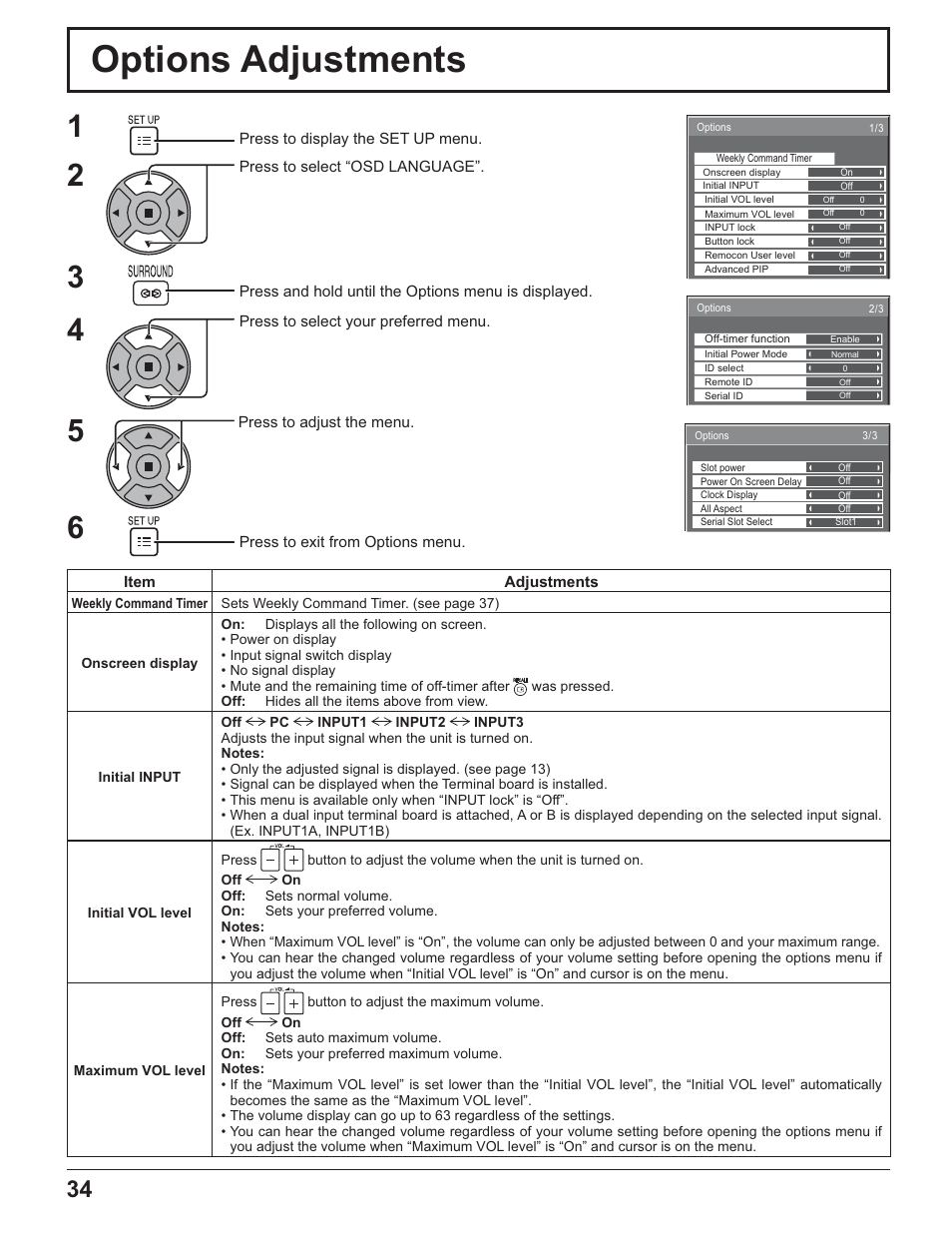 Options adjustments | Panasonic TH-32LR11UH User Manual | Page 34 / 44