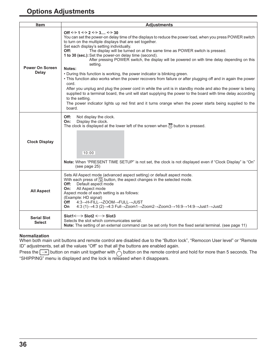 Options adjustments | Panasonic TH-32LR11UH User Manual | Page 36 / 44