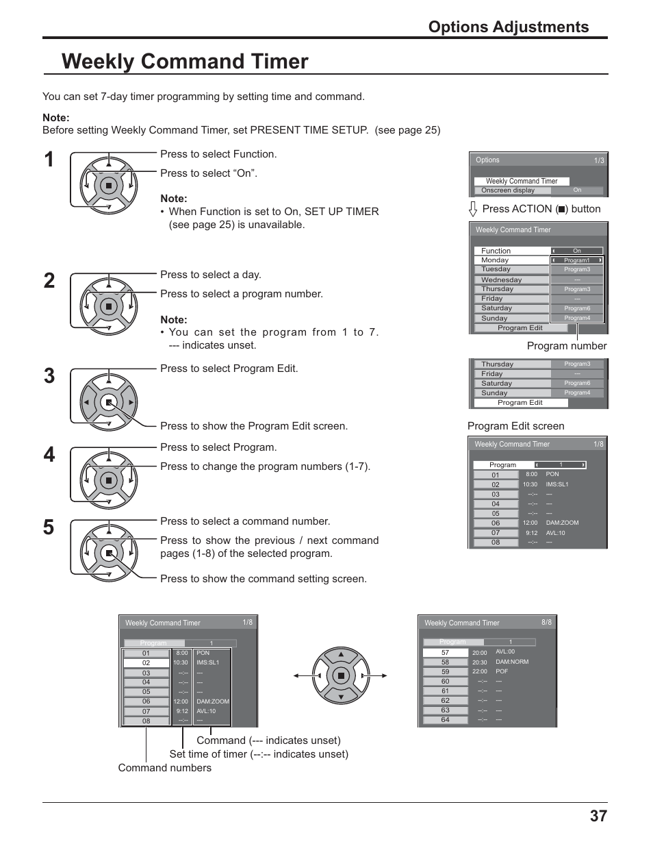 Weekly command timer, 37 options adjustments | Panasonic TH-32LR11UH User Manual | Page 37 / 44