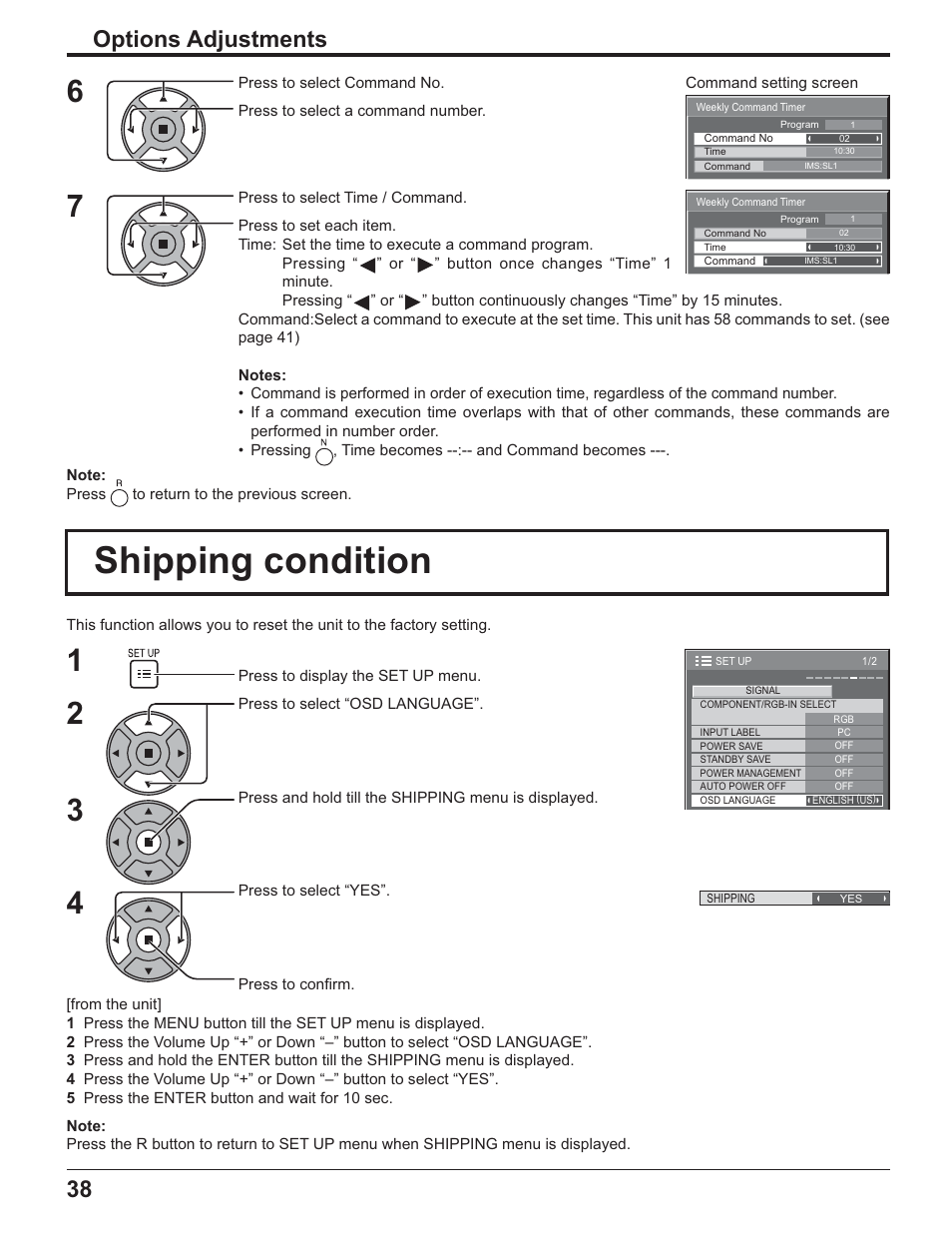 Shipping condition, Options adjustments | Panasonic TH-32LR11UH User Manual | Page 38 / 44