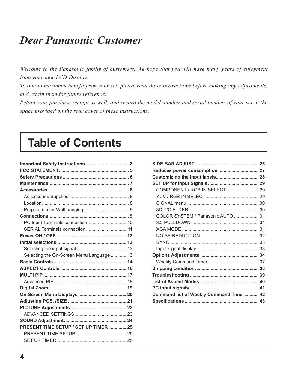 Panasonic TH-32LR11UH User Manual | Page 4 / 44