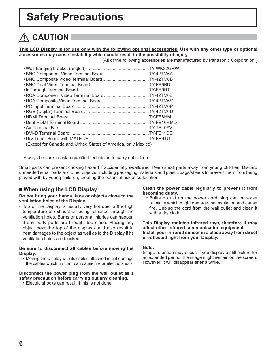 Safety precautions, Caution | Panasonic TH-32LR11UH User Manual | Page 6 / 44