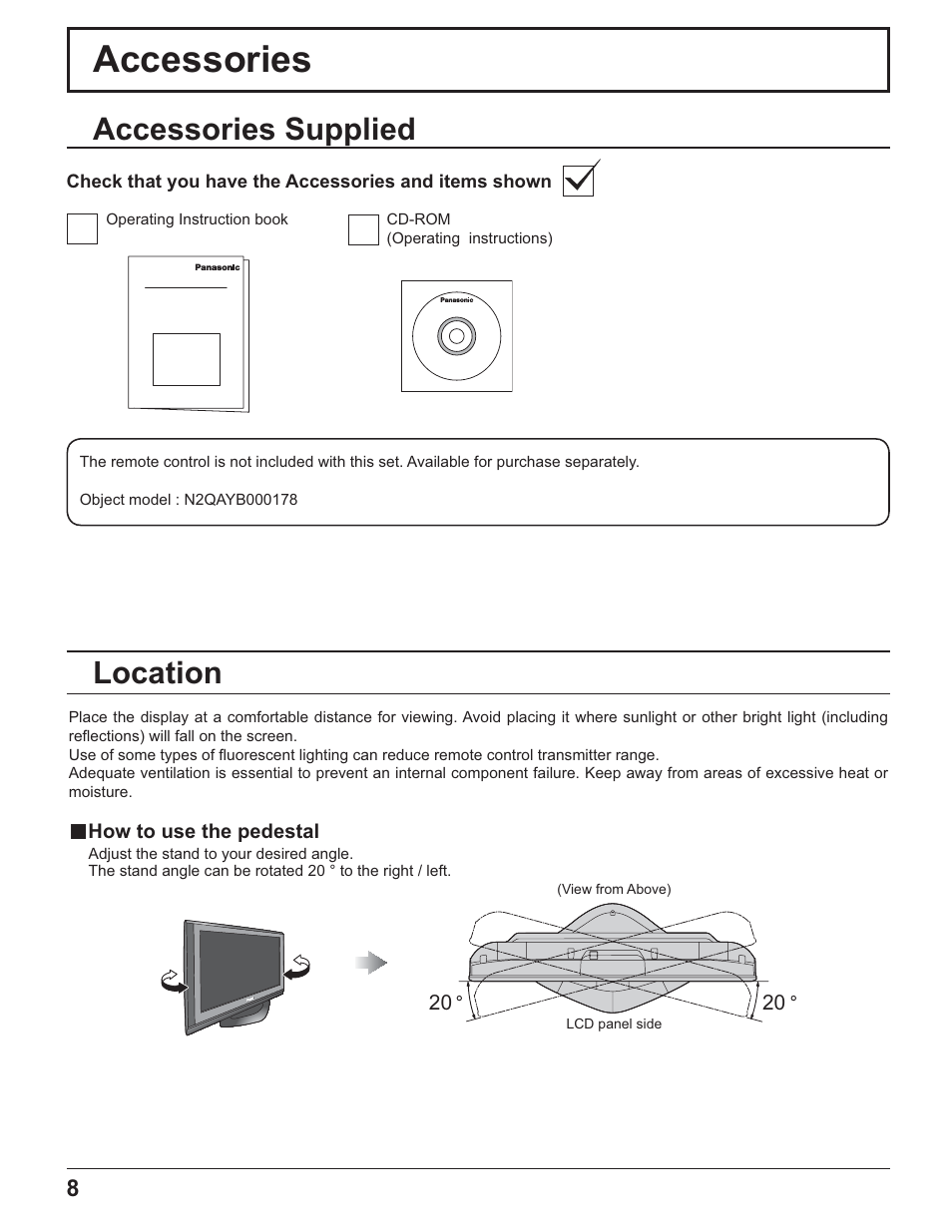 Accessories, Accessories supplied, Location | Panasonic TH-32LR11UH User Manual | Page 8 / 44