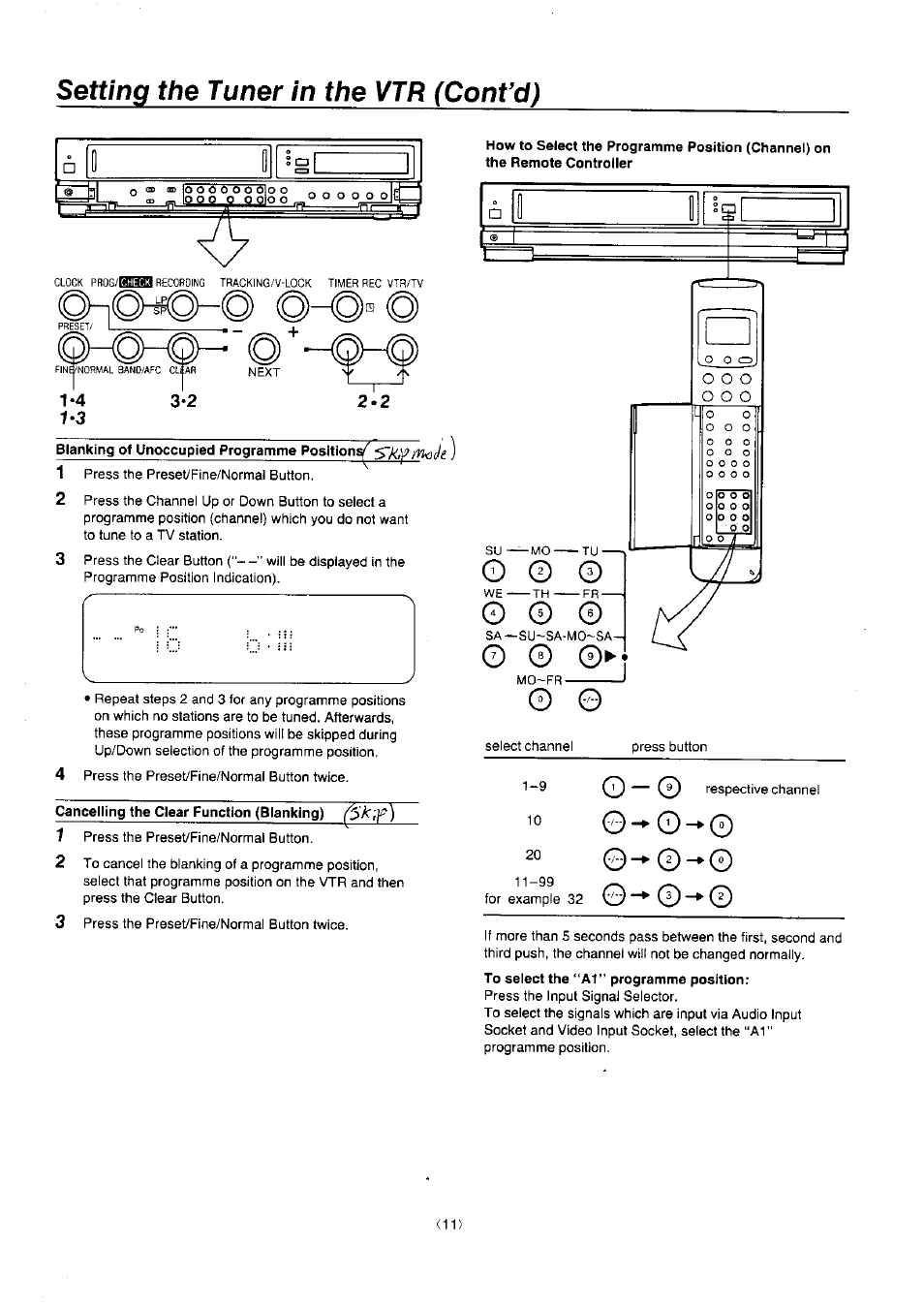 Setting the tuner in the vtr (cont’d), Oh©-s | Panasonic NV-J45 Series User Manual | Page 11 / 41