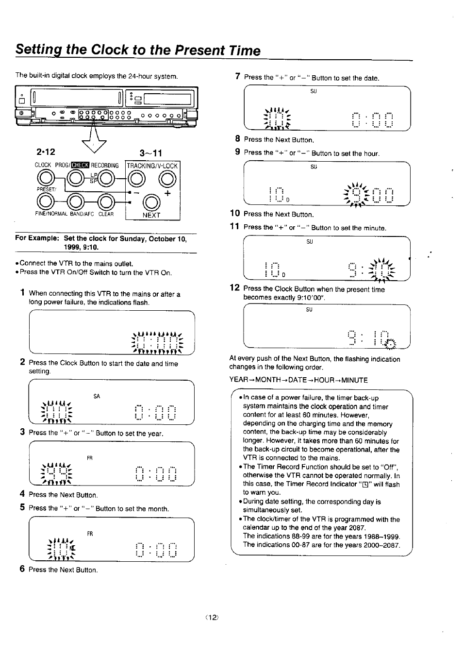 Setting the clock to the present time, Ohoh | Panasonic NV-J45 Series User Manual | Page 12 / 41