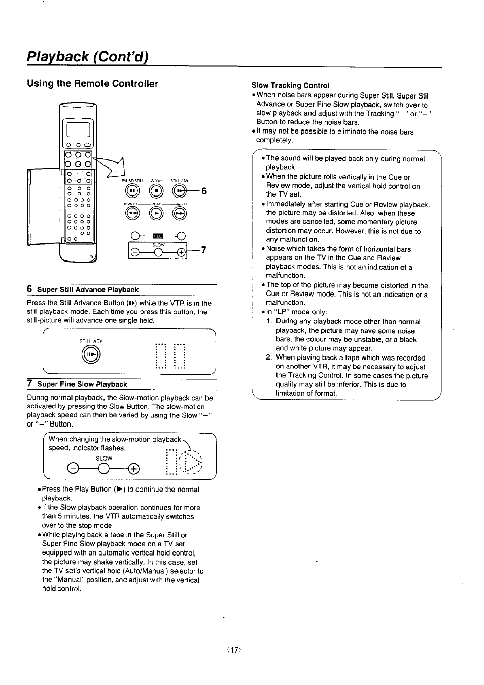 Using the remote controller, Playback (cont’d) | Panasonic NV-J45 Series User Manual | Page 17 / 41