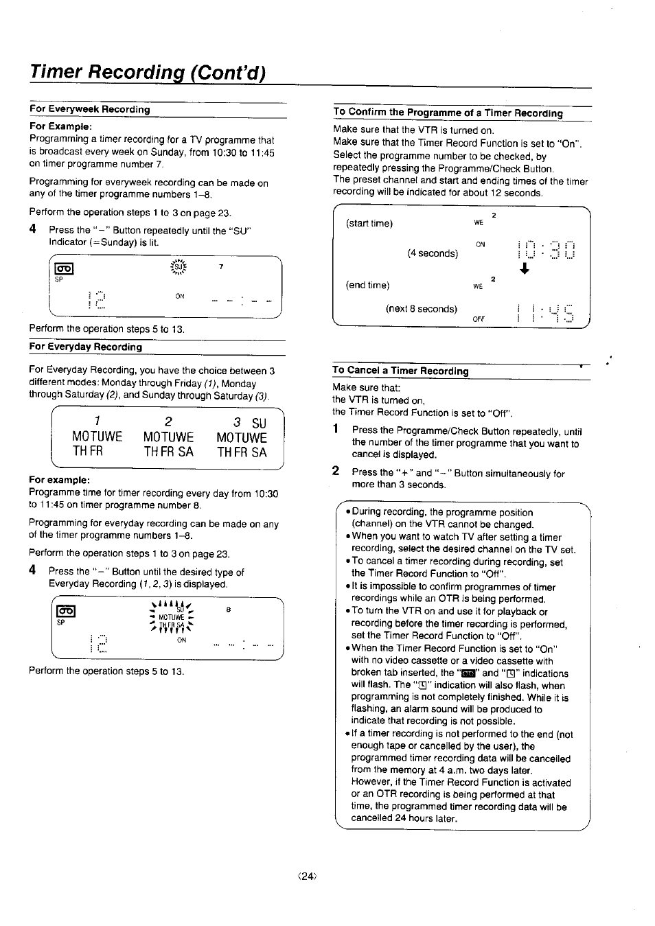 Timer recording (cont’d) | Panasonic NV-J45 Series User Manual | Page 24 / 41