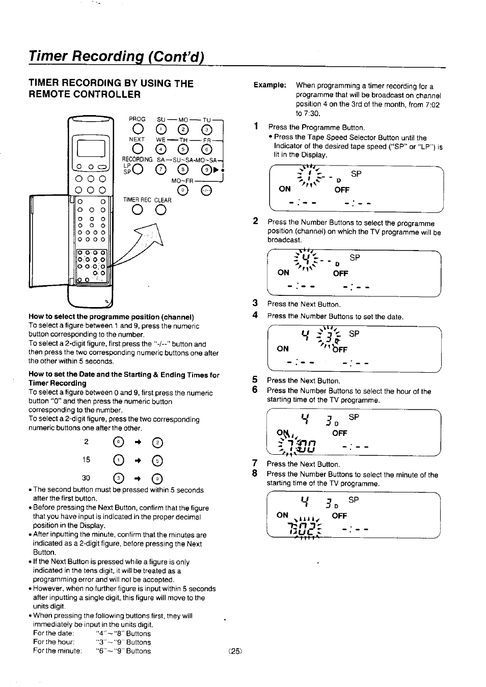 Timer recording (confd), Timer recording by using the remote controller | Panasonic NV-J45 Series User Manual | Page 25 / 41