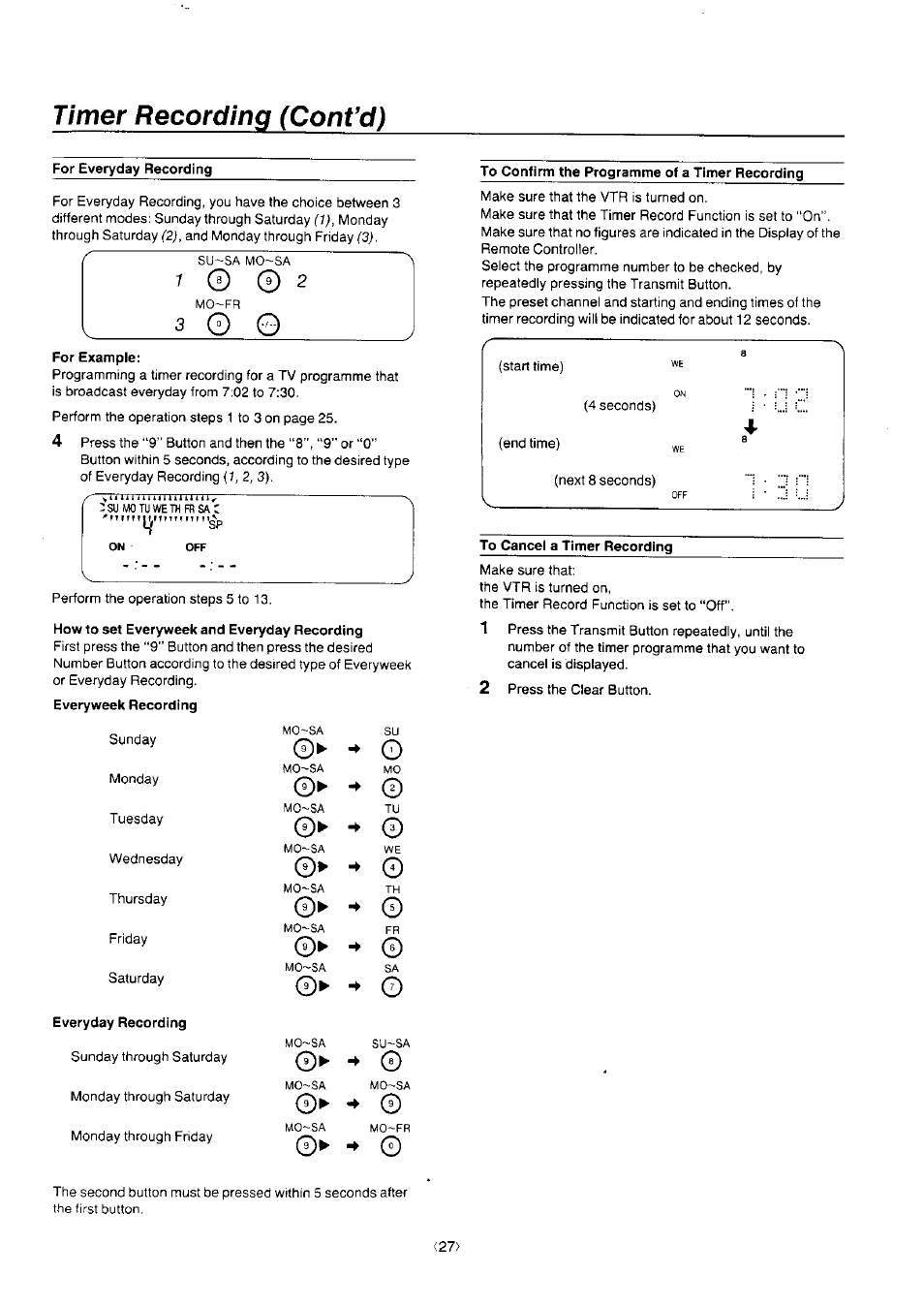 Timer recording (cont’d) | Panasonic NV-J45 Series User Manual | Page 27 / 41