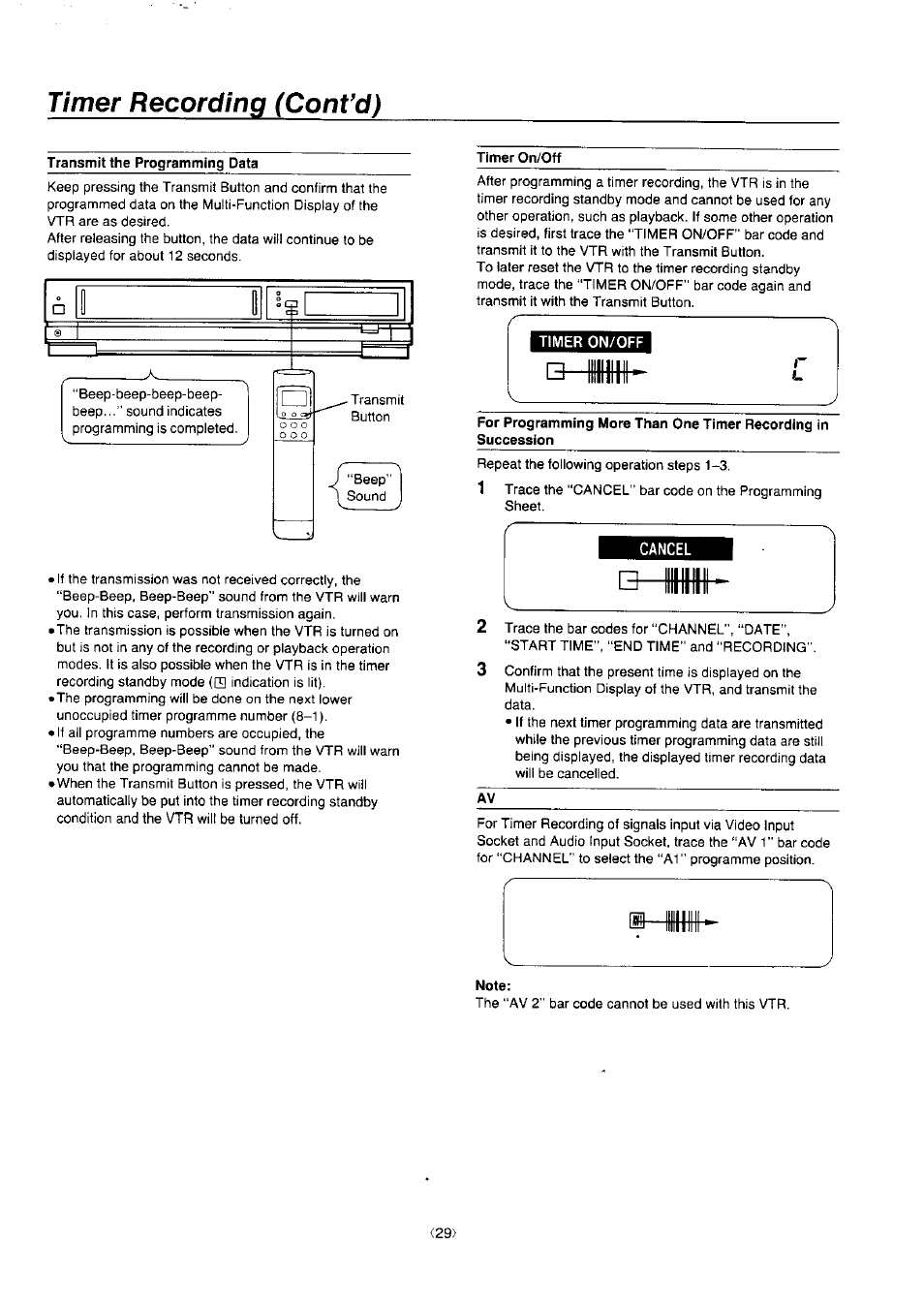 Cancel, Timer recording (cont’d) | Panasonic NV-J45 Series User Manual | Page 29 / 41