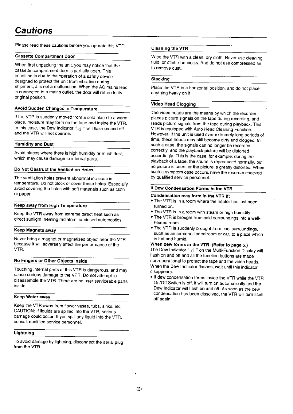 Cautions | Panasonic NV-J45 Series User Manual | Page 3 / 41