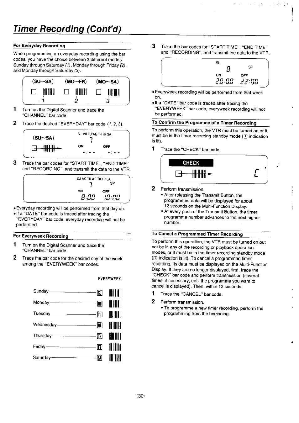 Timer recording (cont’d) | Panasonic NV-J45 Series User Manual | Page 30 / 41