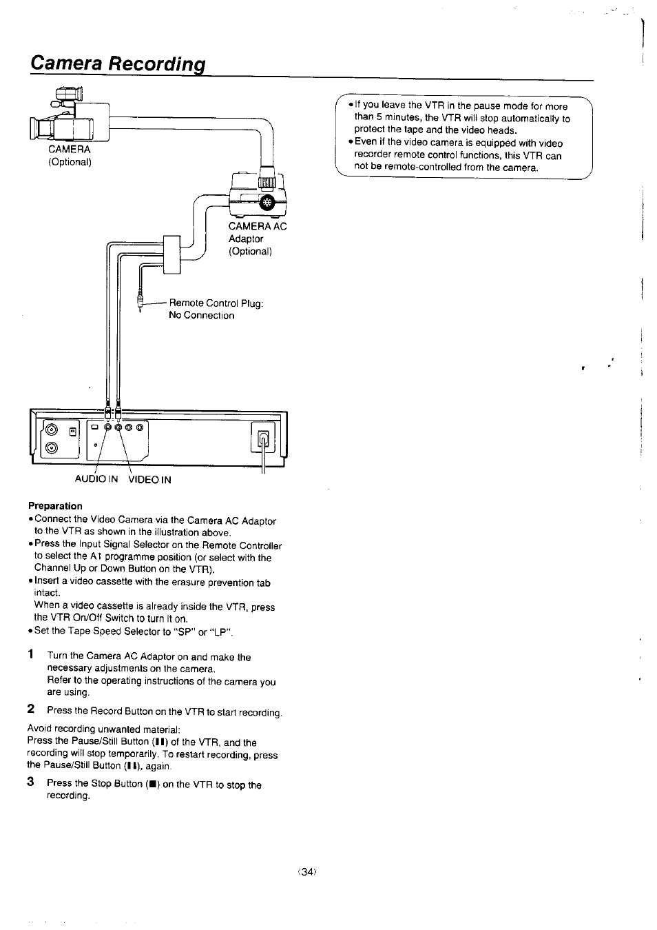 Camera recording | Panasonic NV-J45 Series User Manual | Page 34 / 41