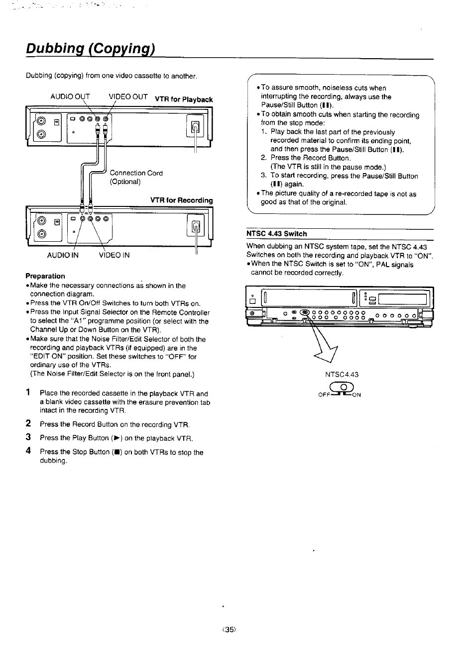 Dubbing (copying) | Panasonic NV-J45 Series User Manual | Page 35 / 41