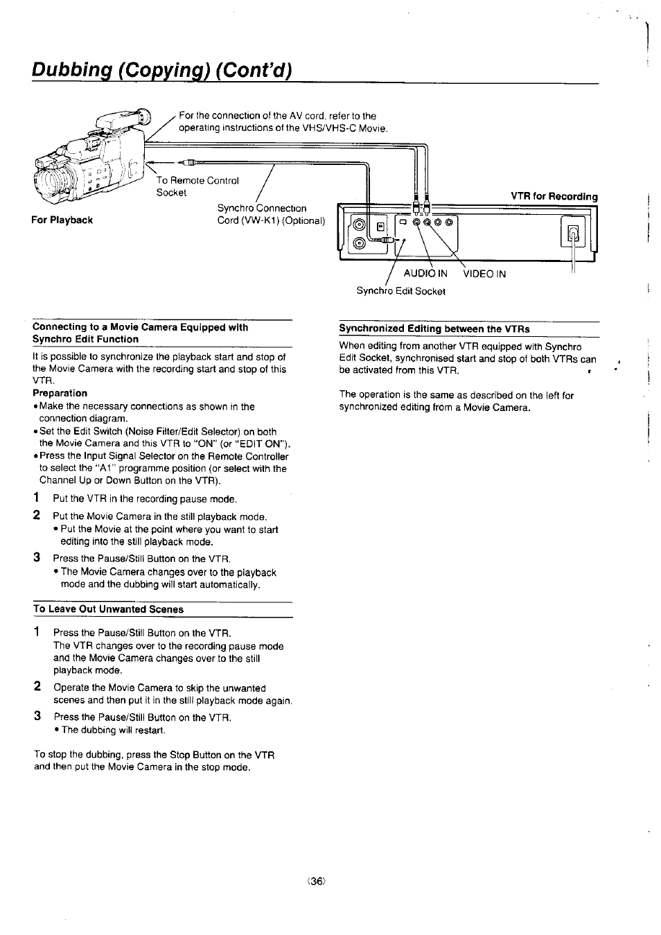 Dubbing (copying) (cont’d) | Panasonic NV-J45 Series User Manual | Page 36 / 41