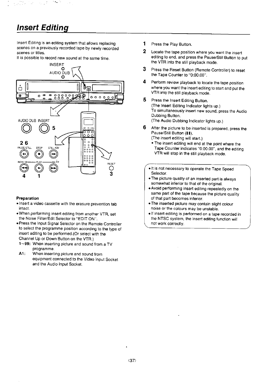 Insert editing | Panasonic NV-J45 Series User Manual | Page 37 / 41