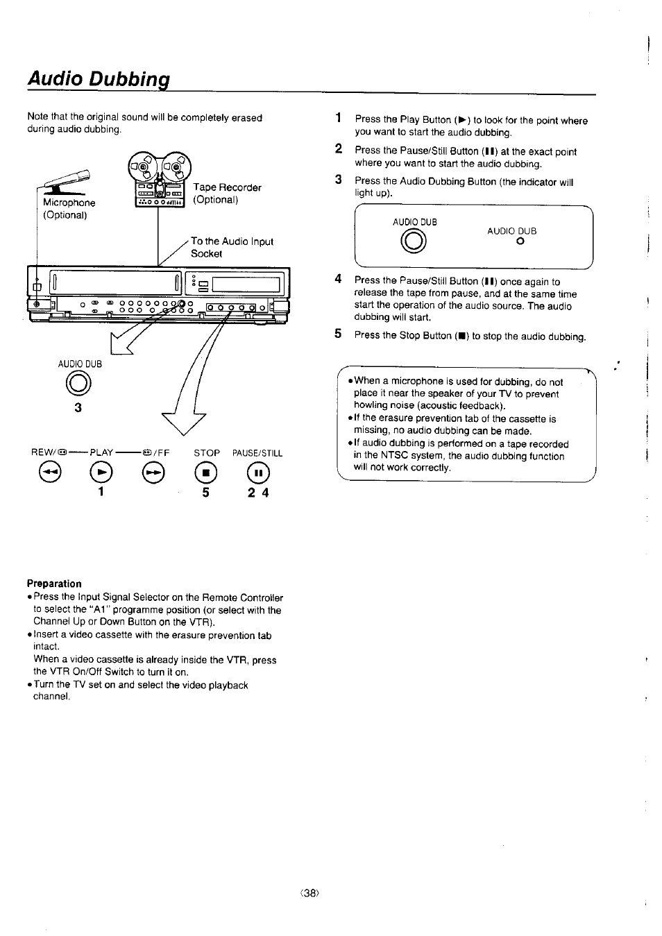 Audio dubbing | Panasonic NV-J45 Series User Manual | Page 38 / 41