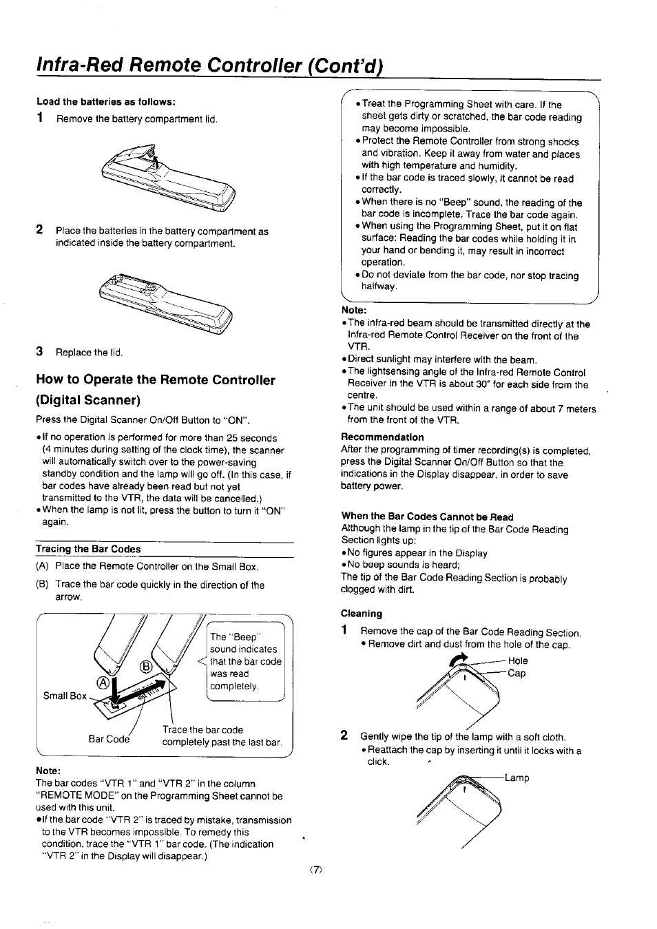 Infra-red remote controller (cont’d) | Panasonic NV-J45 Series User Manual | Page 7 / 41