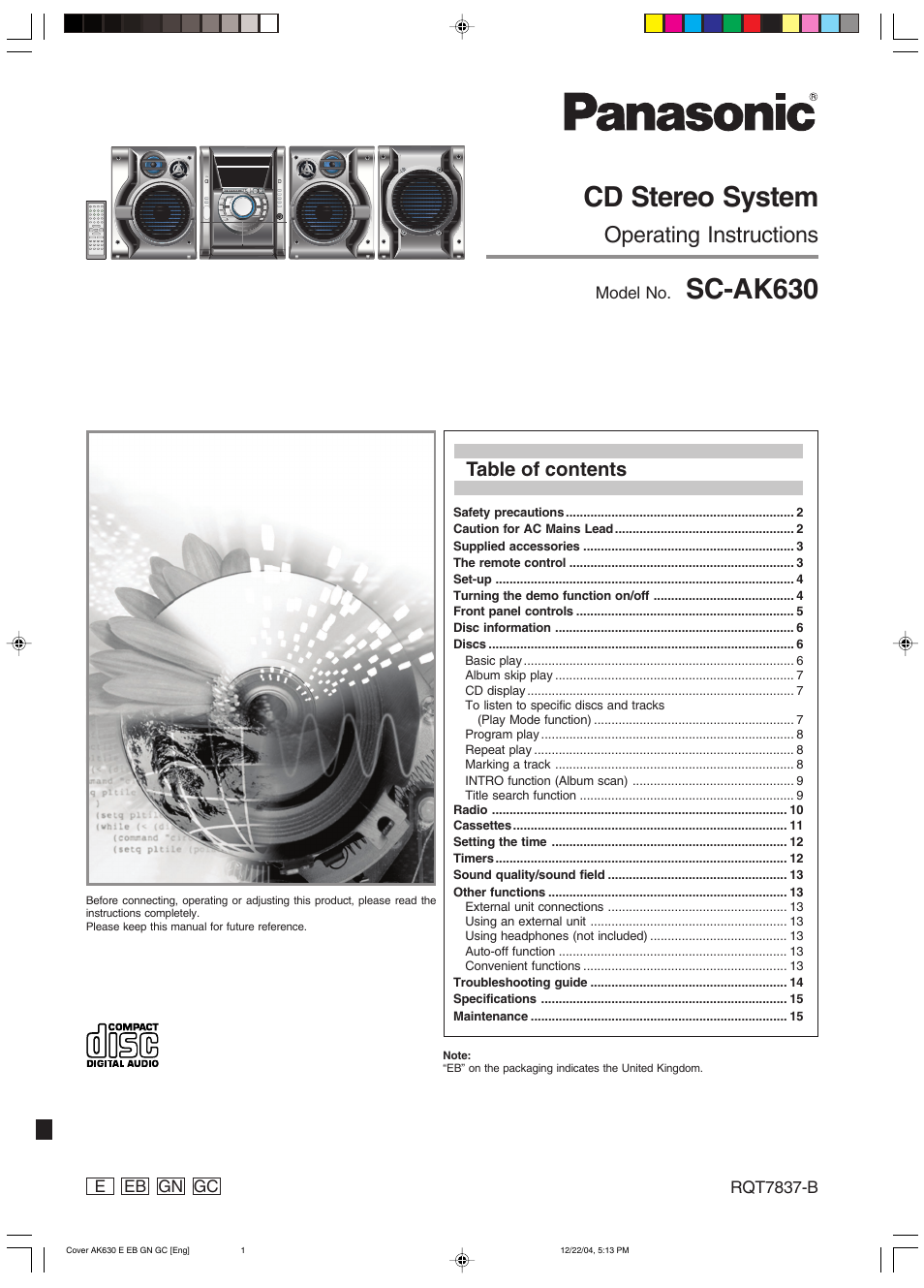 Panasonic SC-AK630 User Manual | 16 pages