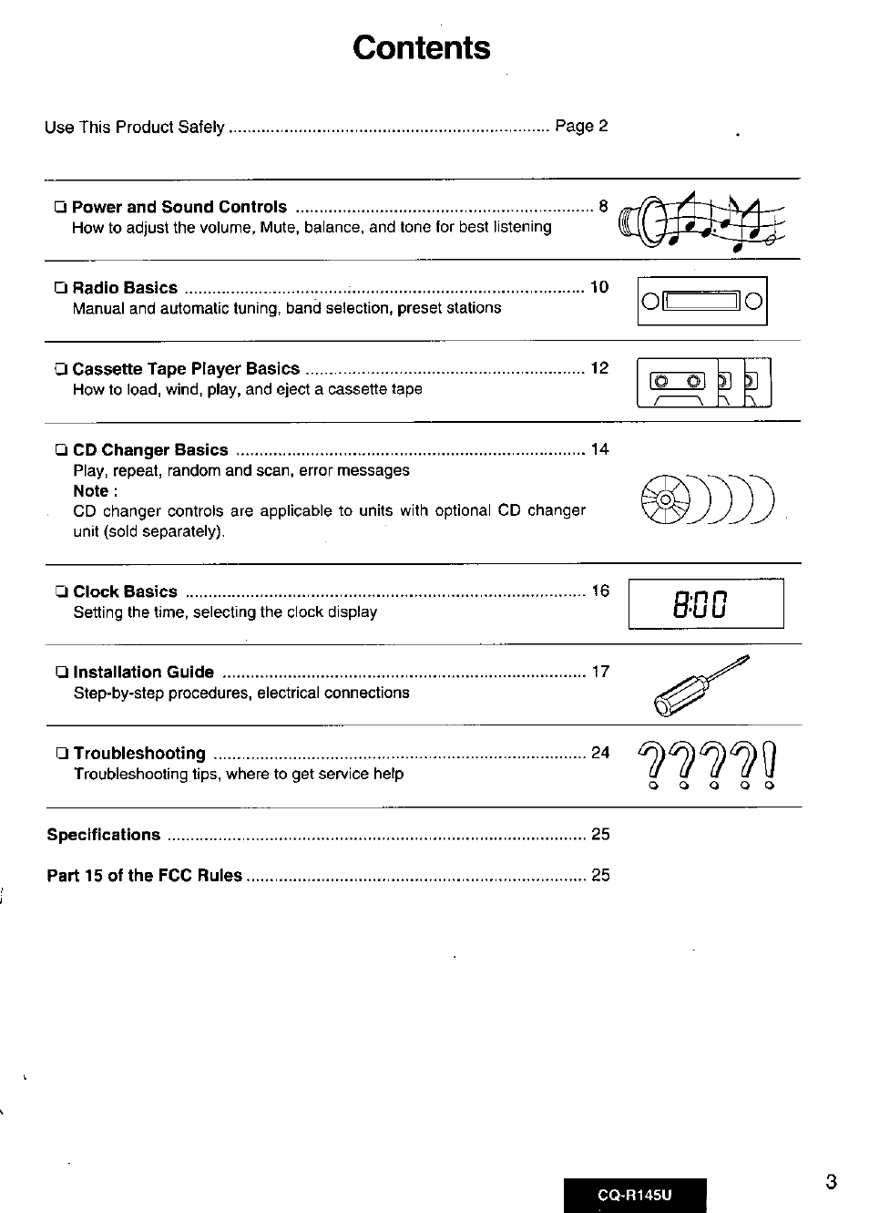 Panasonic CQ-R145U User Manual | Page 3 / 64