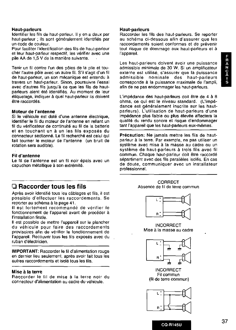 Raccorder tous les fils | Panasonic CQ-R145U User Manual | Page 37 / 64