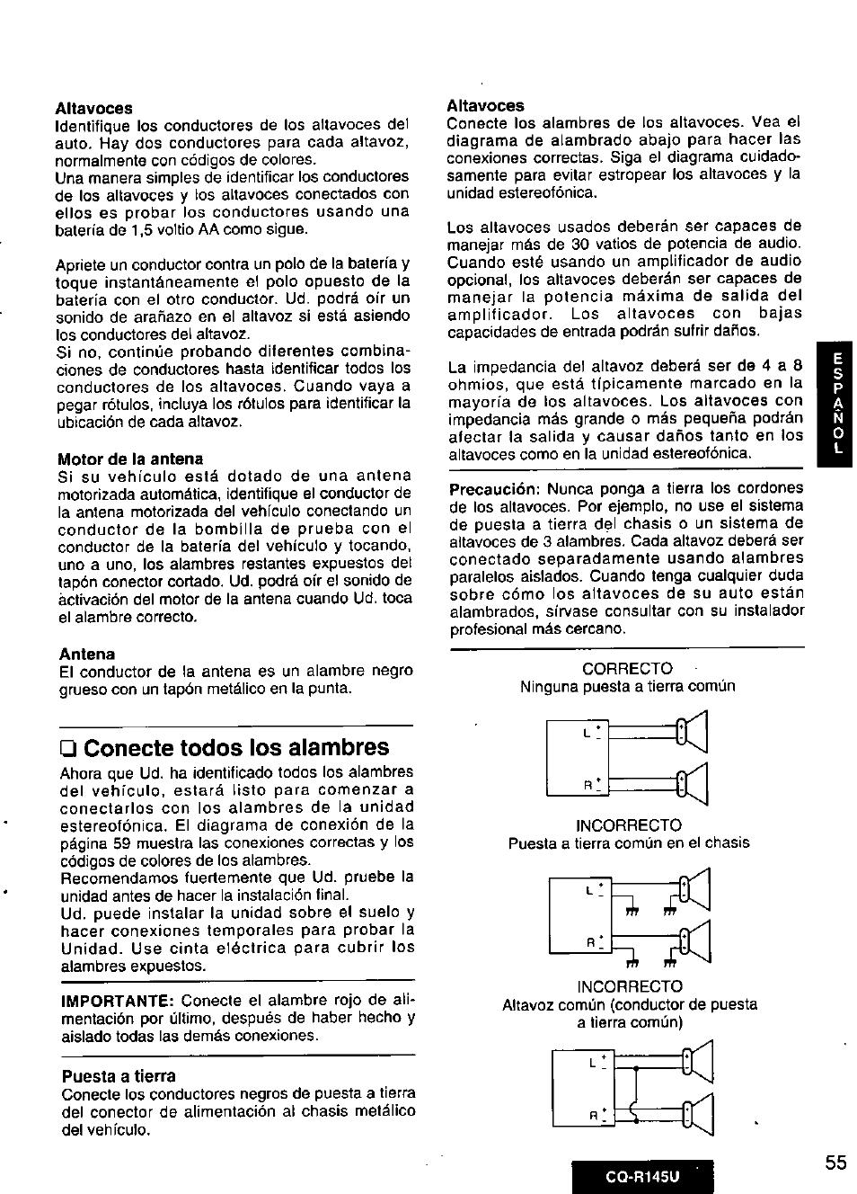 Conecte todos los alambres | Panasonic CQ-R145U User Manual | Page 55 / 64