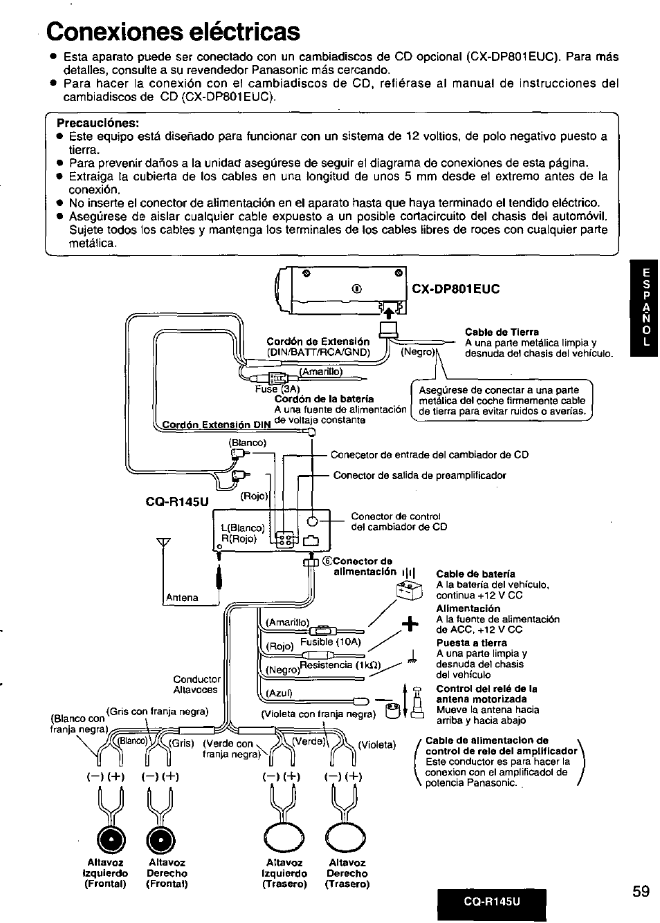 Conexiones eléctricas, Cq-r145u | Panasonic CQ-R145U User Manual | Page 59 / 64