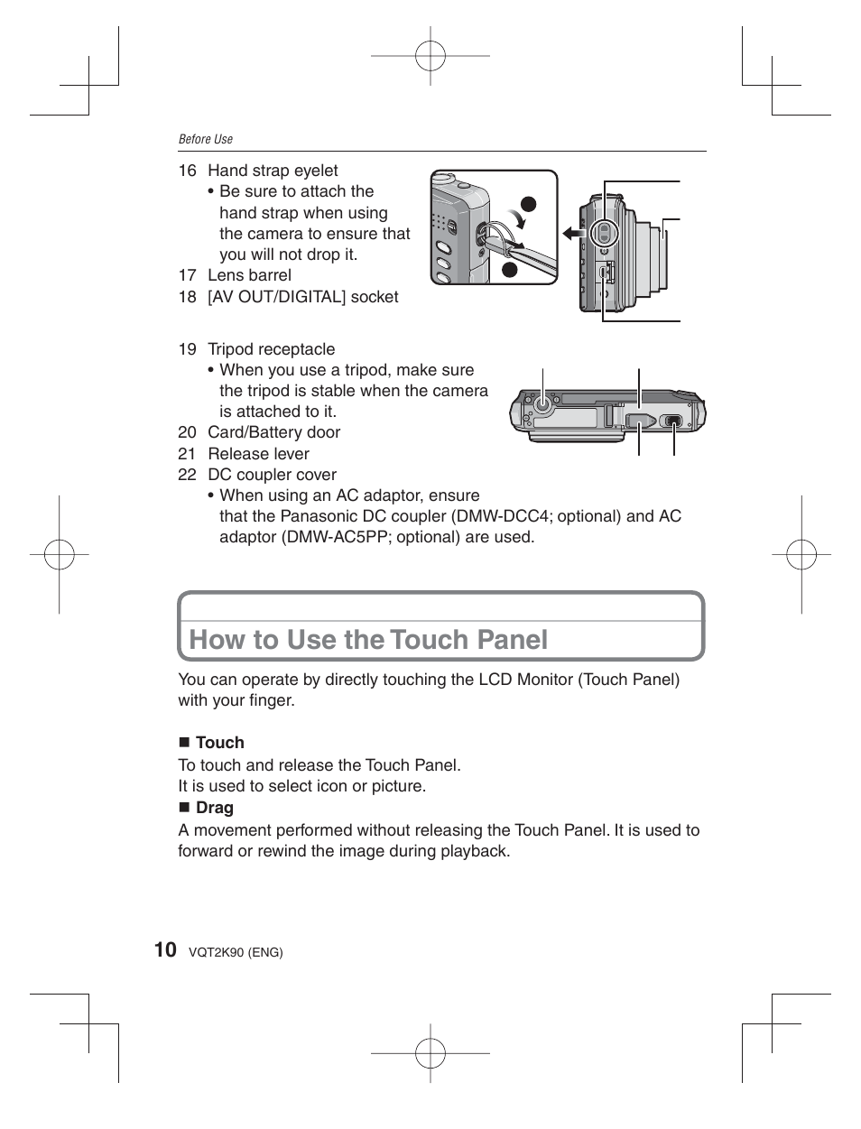 How to use the touch panel | Panasonic DMC-FH22 User Manual | Page 10 / 34