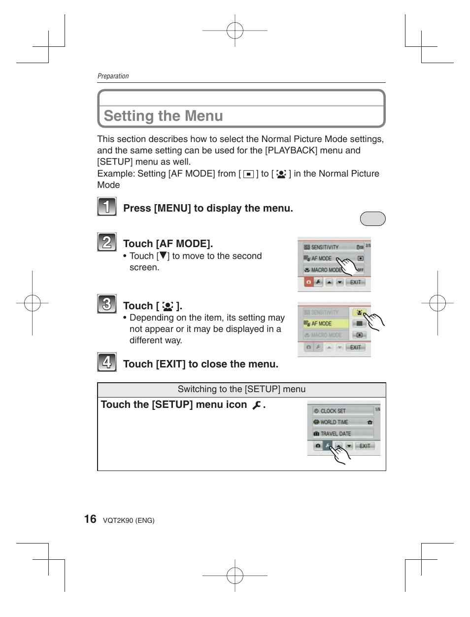 Setting the menu | Panasonic DMC-FH22 User Manual | Page 16 / 34