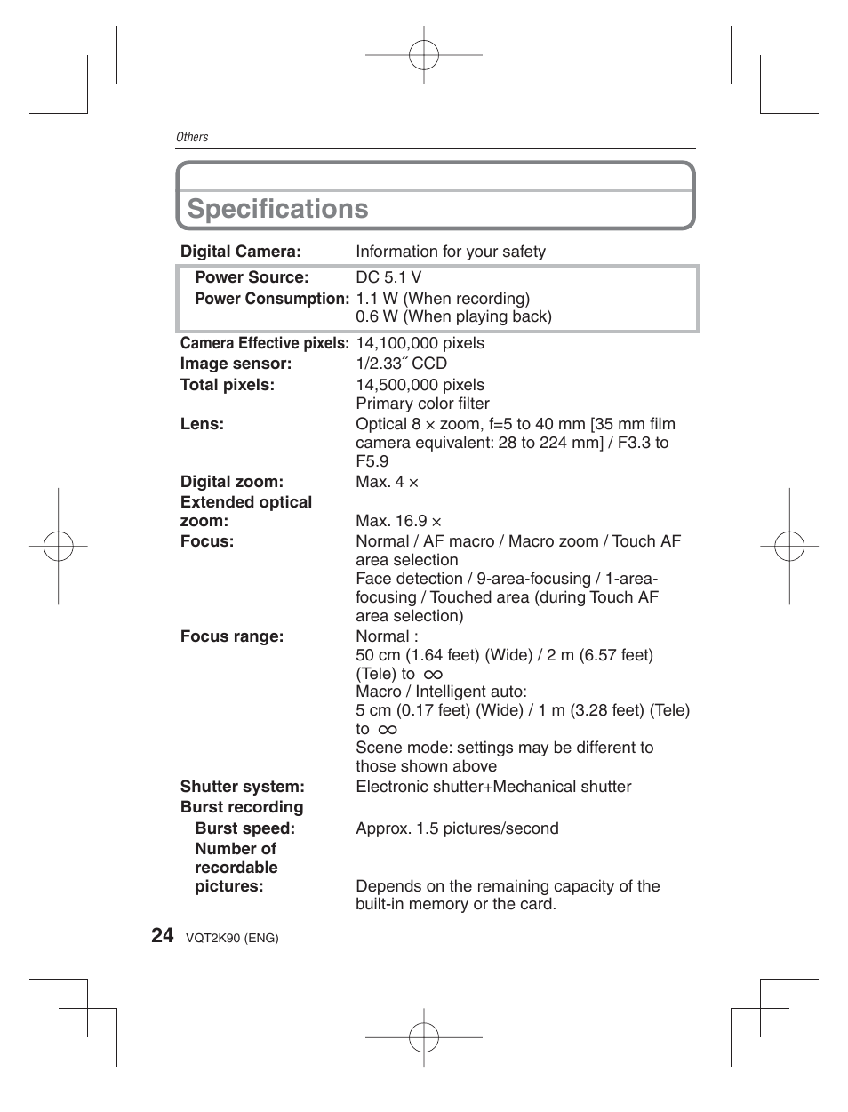 Specifi cations | Panasonic DMC-FH22 User Manual | Page 24 / 34
