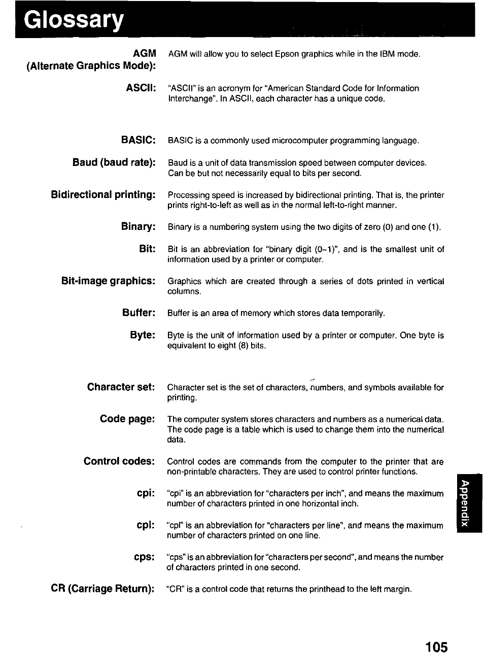 Glossary | Panasonic KX-P3123 User Manual | Page 105 / 116