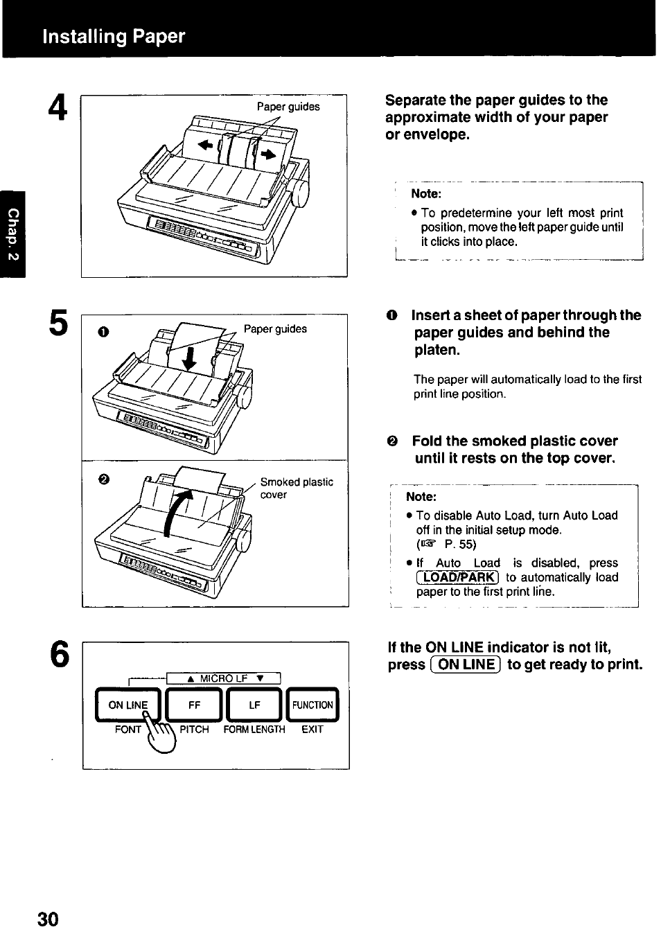 Installing paper | Panasonic KX-P3123 User Manual | Page 30 / 116