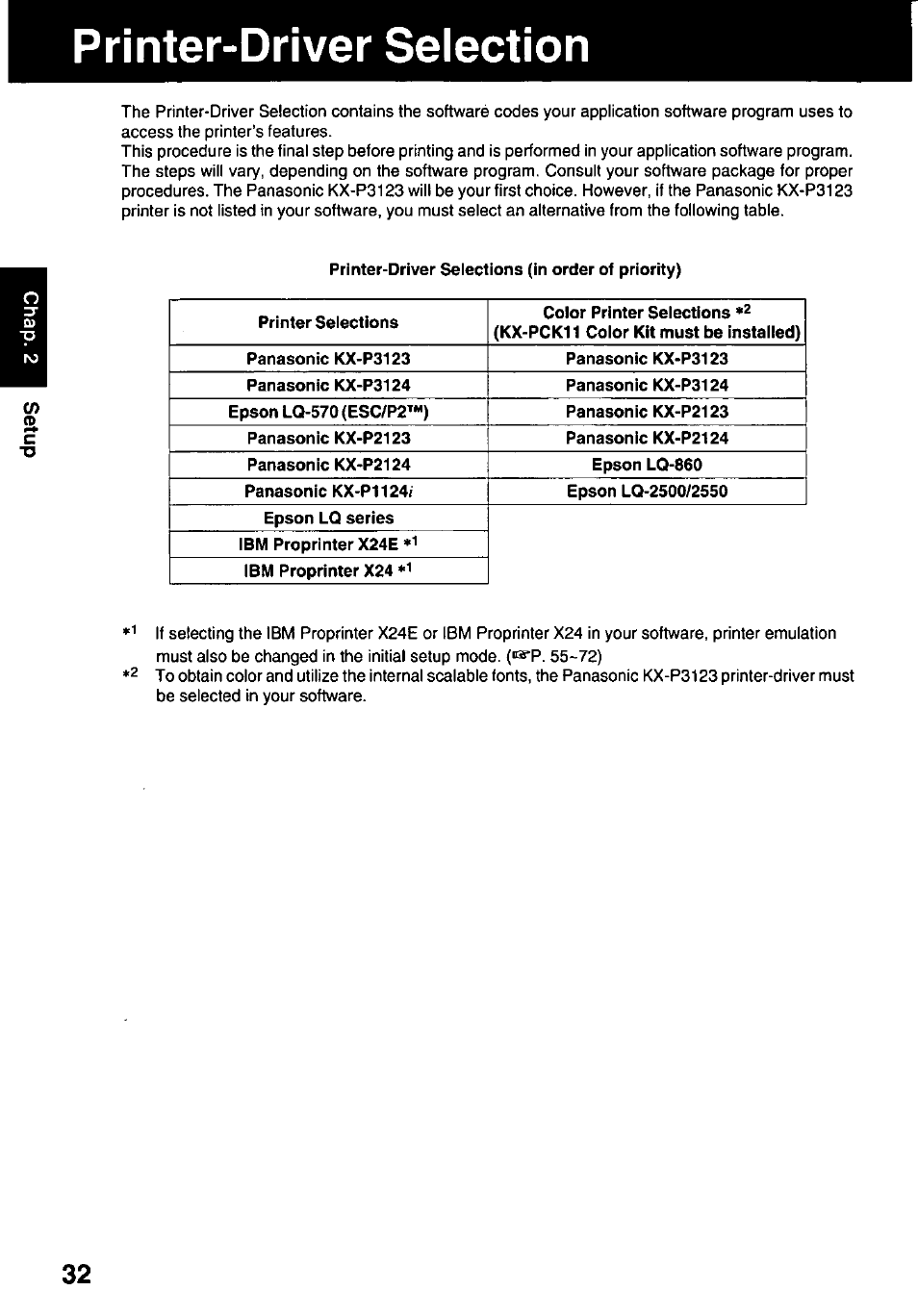 Printer-driver selection | Panasonic KX-P3123 User Manual | Page 32 / 116