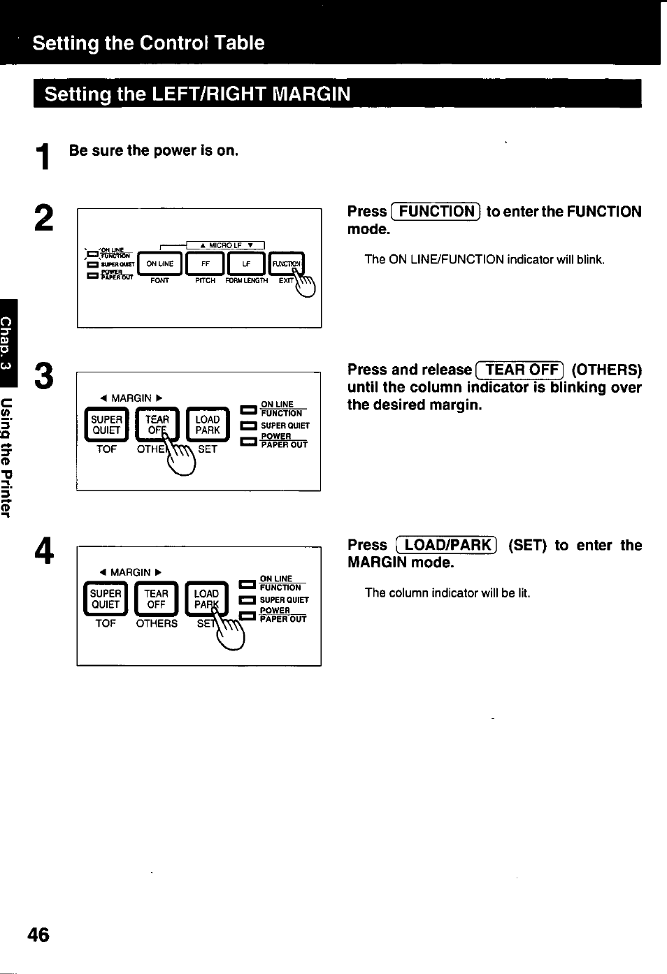Setting the left/right margin, Icdczic | Panasonic KX-P3123 User Manual | Page 46 / 116