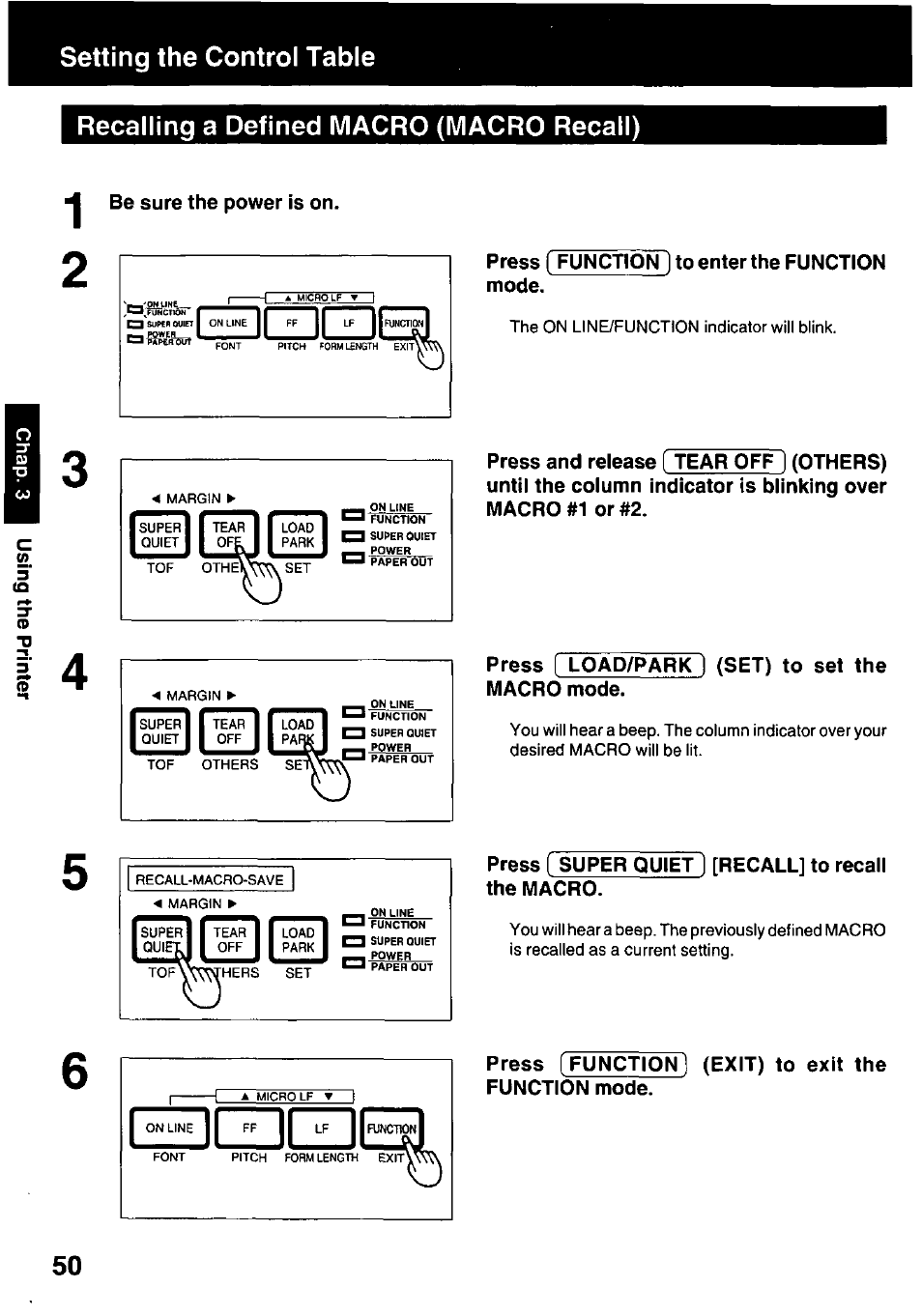 Recalling a defined macro (macro recall) | Panasonic KX-P3123 User Manual | Page 50 / 116